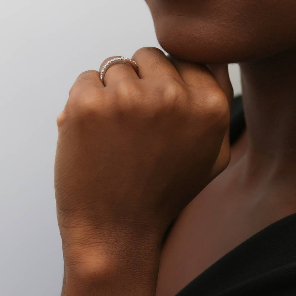 Model wearing Wishbone CZ Eternity Ring in Sterling Silver, 6 of 9