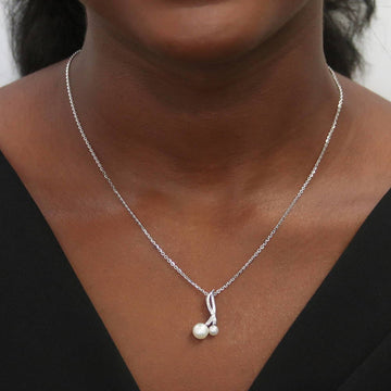 Infinity White Button Cultured Pearl Necklace in Sterling Silver
