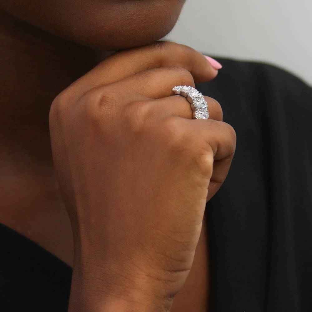 Model wearing 5-Stone CZ Band in Sterling Silver, 6 of 10