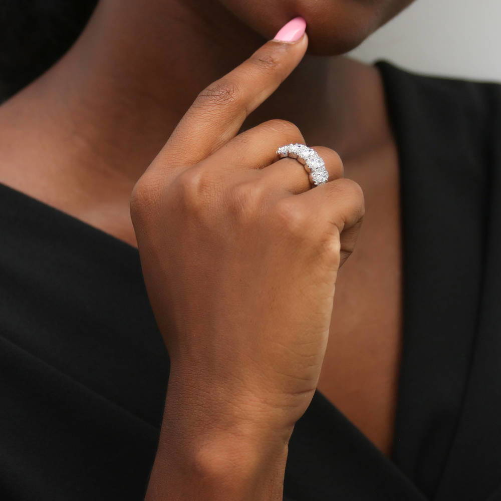 Model wearing 5-Stone CZ Band in Sterling Silver, 3 of 10