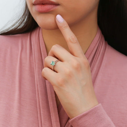 Solitaire 1.2ct Green Princess CZ Ring in Sterling Silver