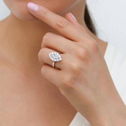 Navette Halo Art Deco CZ Ring in Sterling Silver