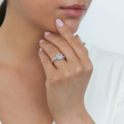 Halo Cushion Cut CZ Ring in Sterling Silver
