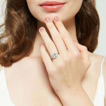 Halo Cushion Cut CZ Ring in Sterling Silver