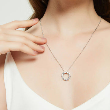Open Circle Bubble CZ Pendant Necklace in Sterling Silver