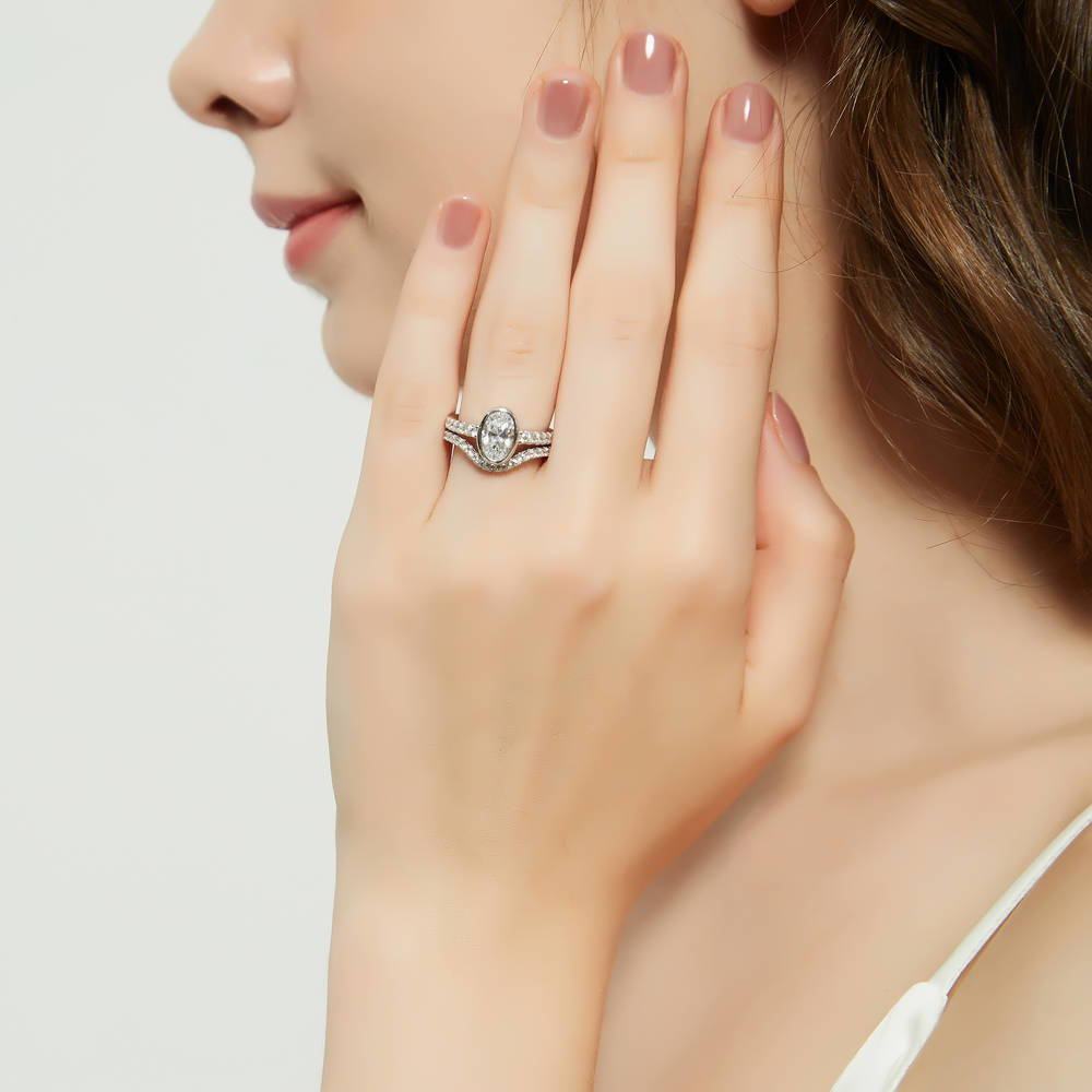 Wishbone CZ Eternity Ring in Sterling Silver