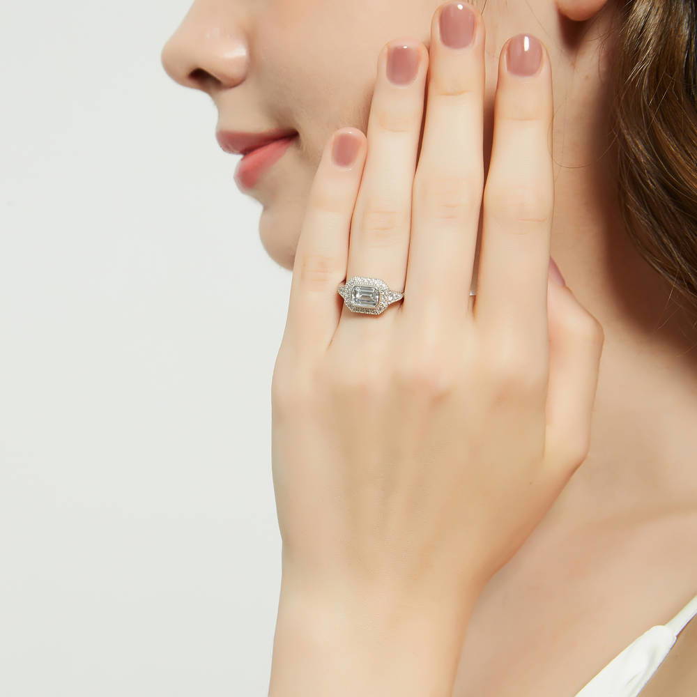 Model Wearing Halo Ring Style R1496-01