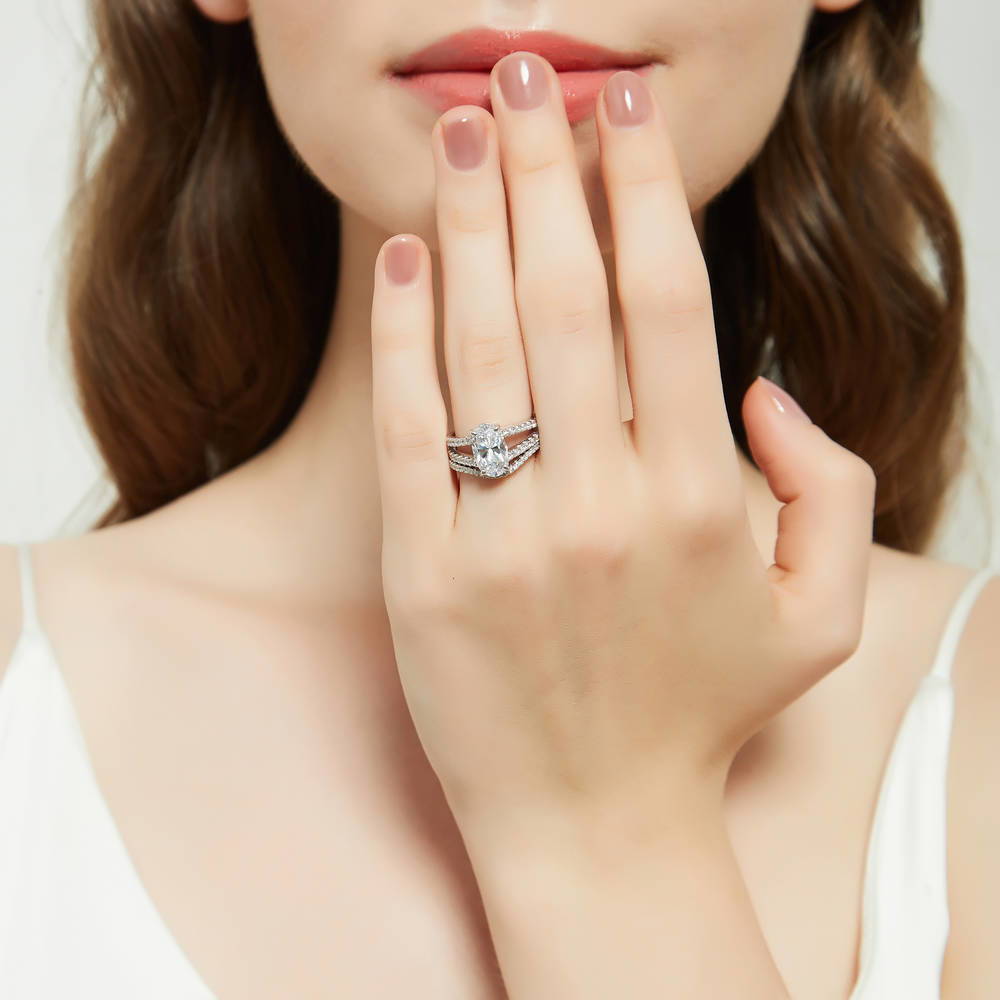 Model wearing Wishbone CZ Eternity Ring in Sterling Silver, 12 of 20