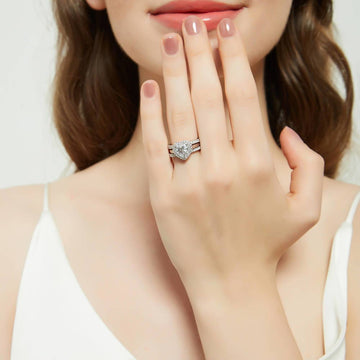 Halo Heart CZ Ring Set in Sterling Silver