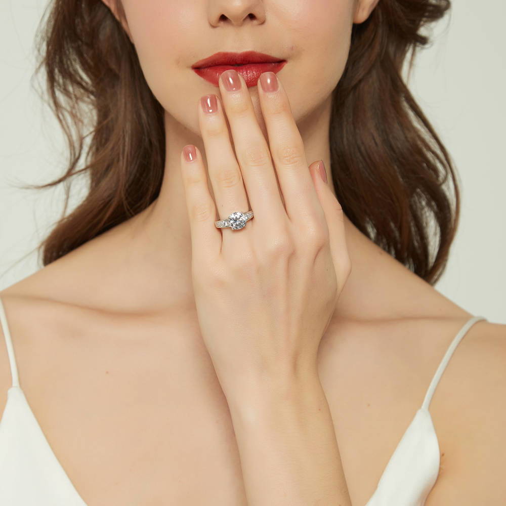 Solitaire 2.7ct Round CZ Ring Set in Sterling Silver