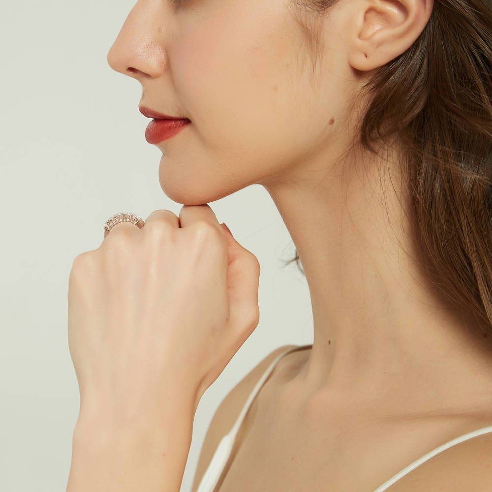 Model wearing 5-Stone CZ Ring in Sterling Silver, 7 of 9