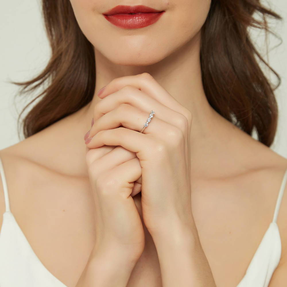 Model wearing 5-Stone CZ Ring in Sterling Silver, 6 of 9