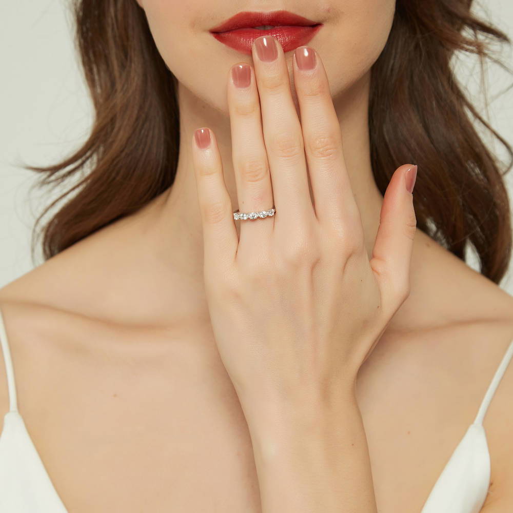 Model wearing 5-Stone CZ Ring in Sterling Silver, 2 of 9