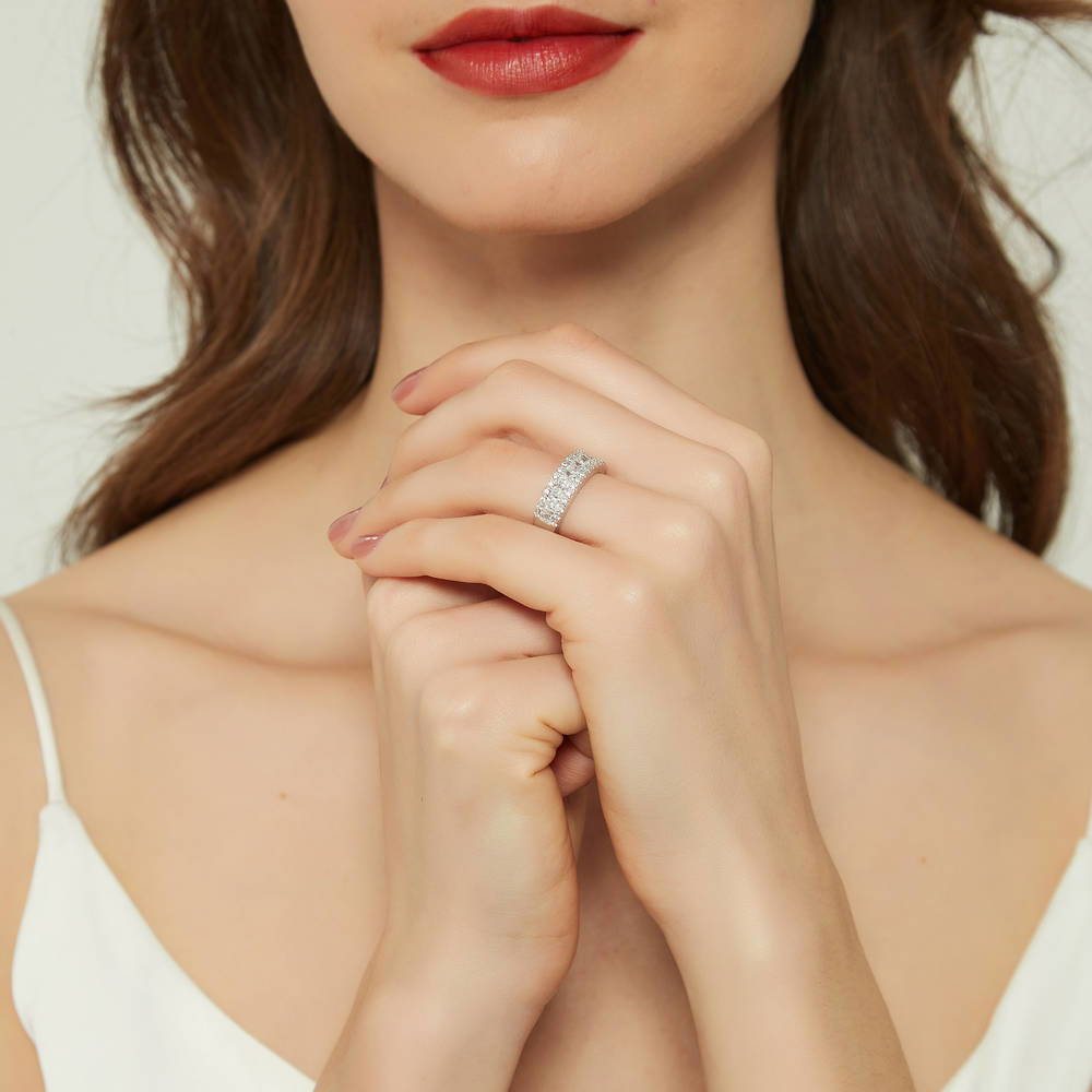 Model wearing Channel CZ Eternity Ring in Sterling Silver, 9 of 12