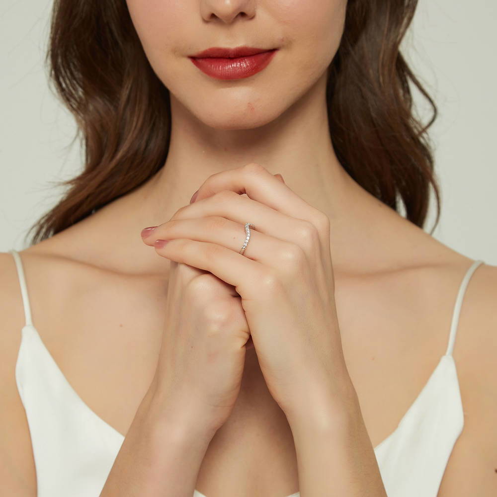 Model wearing Wishbone CZ Eternity Ring in Sterling Silver, 6 of 9