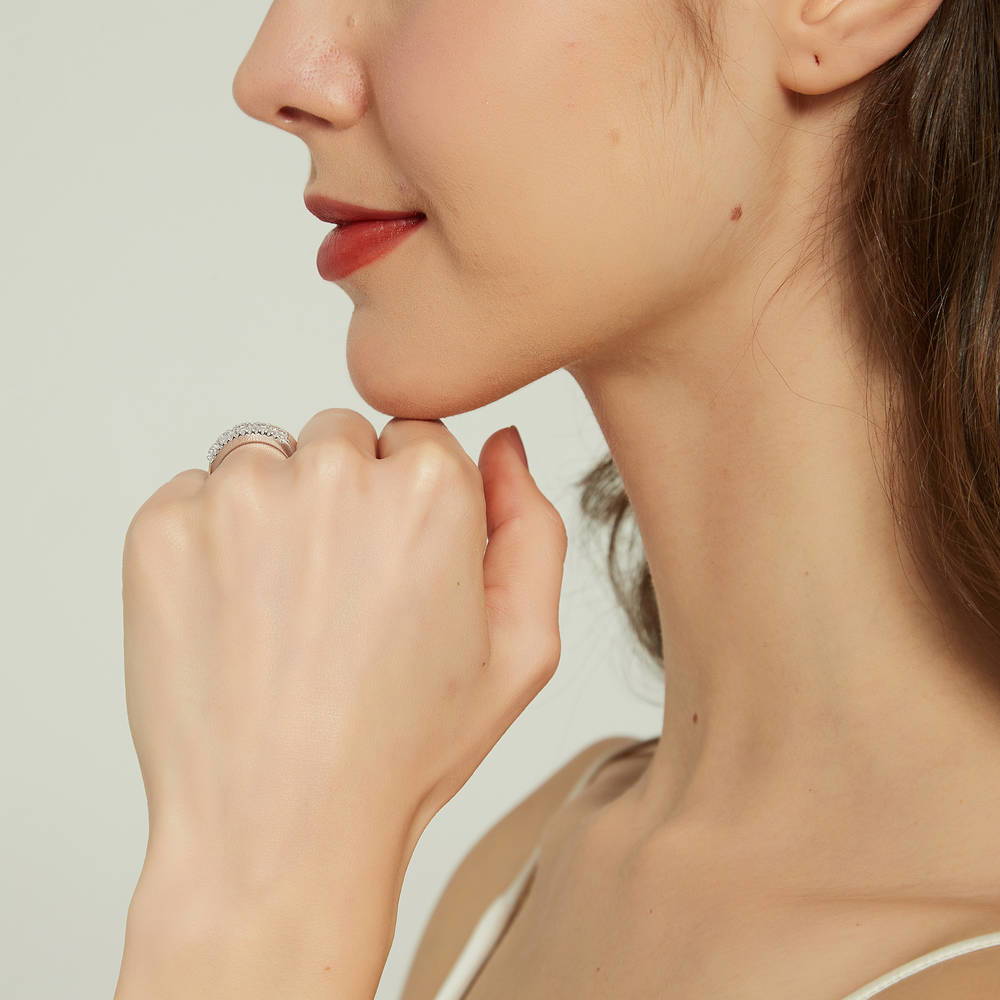 Model wearing 5-Stone CZ Eternity Ring in Sterling Silver, 7 of 9