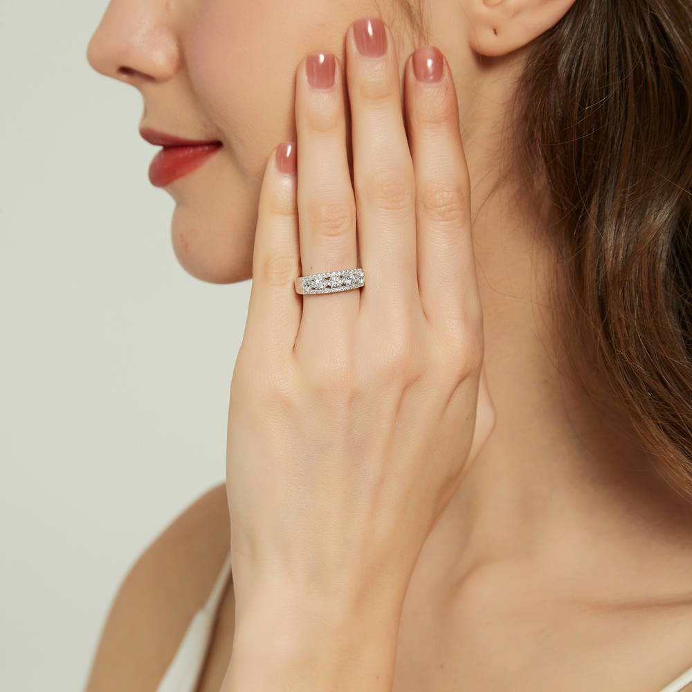 Model wearing 5-Stone CZ Eternity Ring in Sterling Silver, 3 of 9