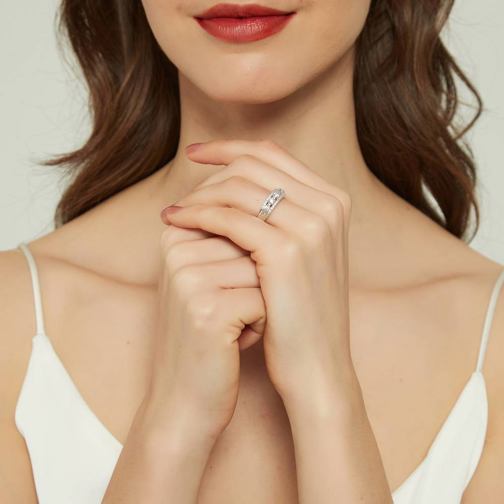 Model wearing 5-Stone CZ Half Eternity Ring in Sterling Silver