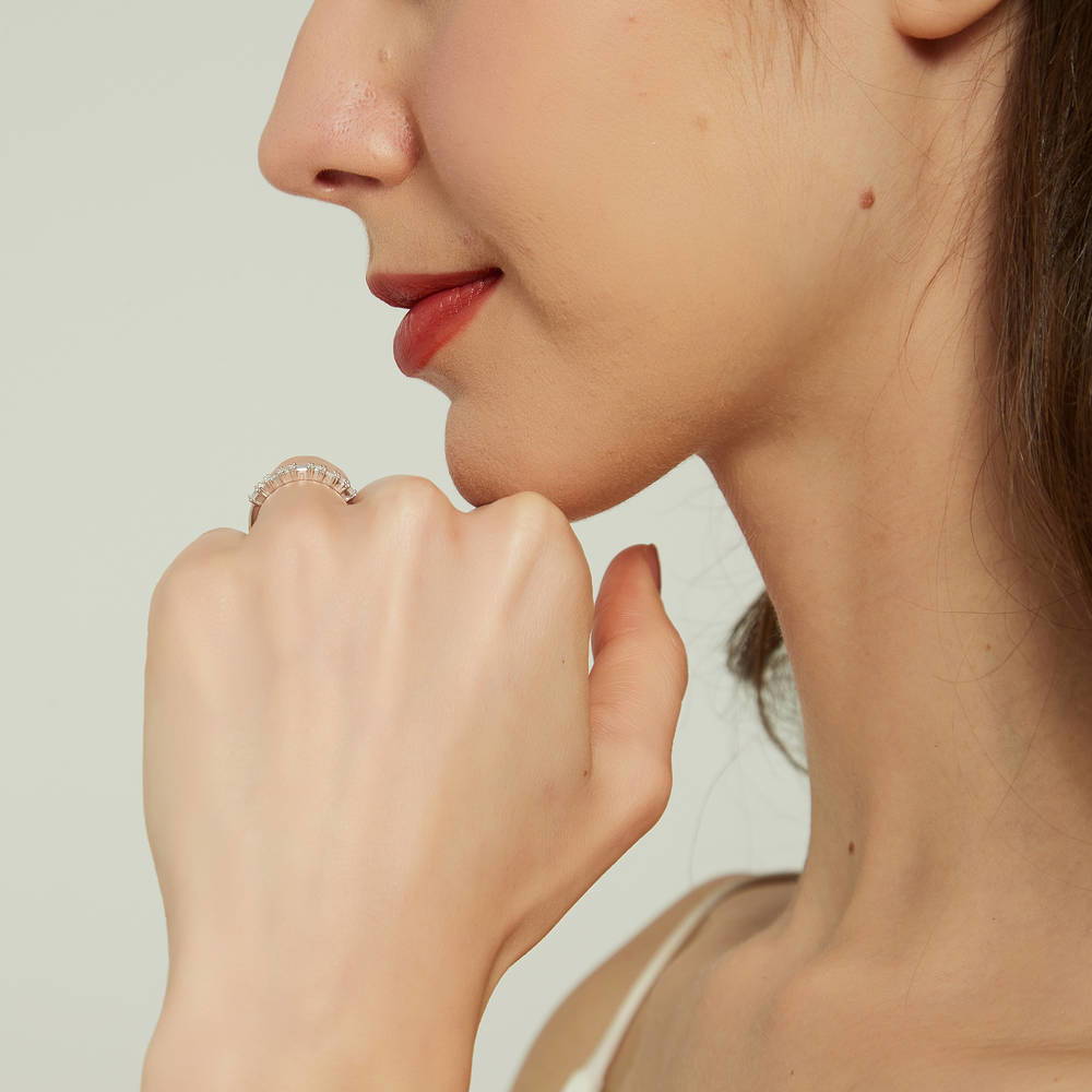 Model wearing Art Deco CZ Eternity Ring in Sterling Silver, 9 of 13