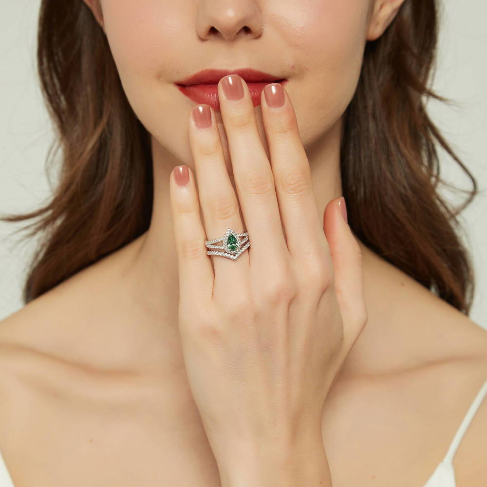 Model wearing Wishbone CZ Eternity Ring in Sterling Silver, 10 of 20
