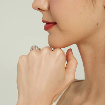 3-Stone 2.6ct Emerald Cut CZ Ring in Sterling Silver