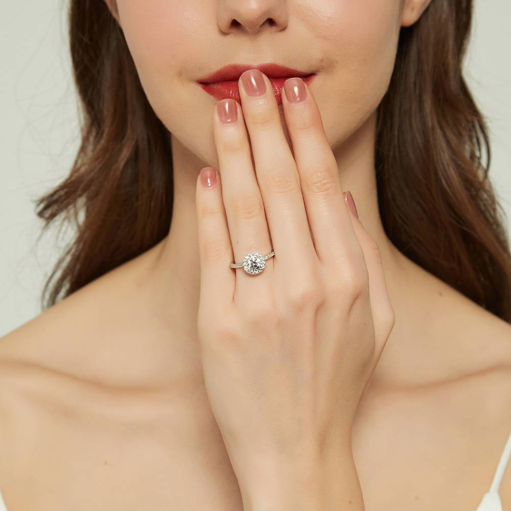 Model wearing Halo CZ Ring in Sterling Silver, 2 of 9