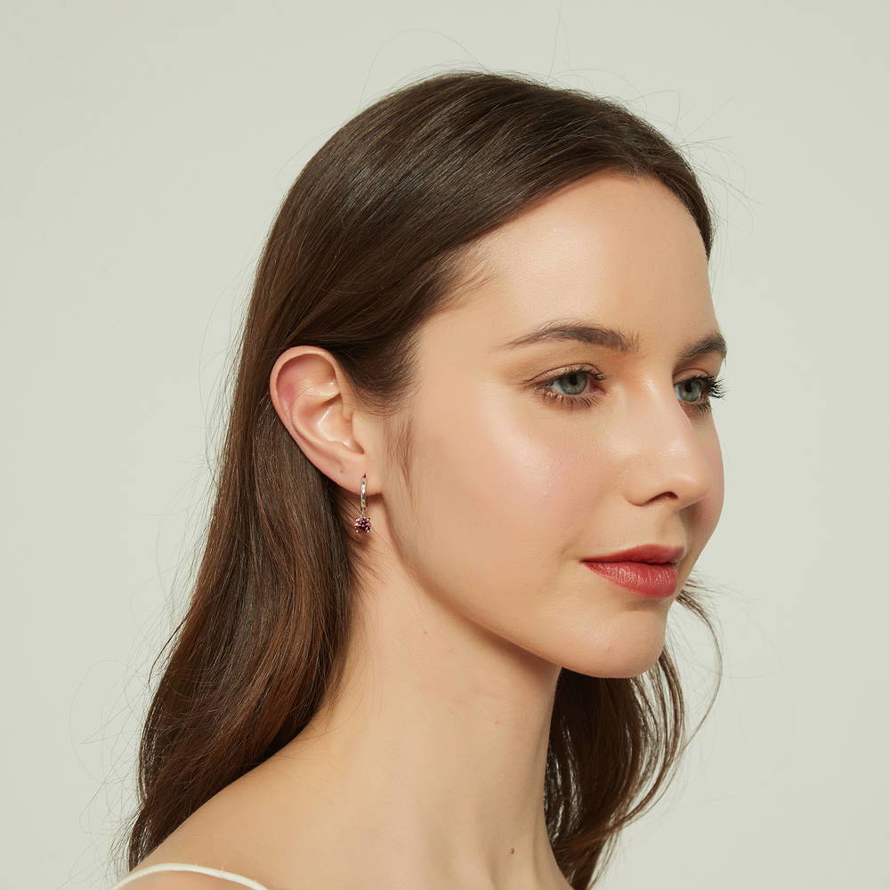 Model wearing Solitaire Round CZ Dangle Earrings in Sterling Silver 1.6ct, 5 of 10