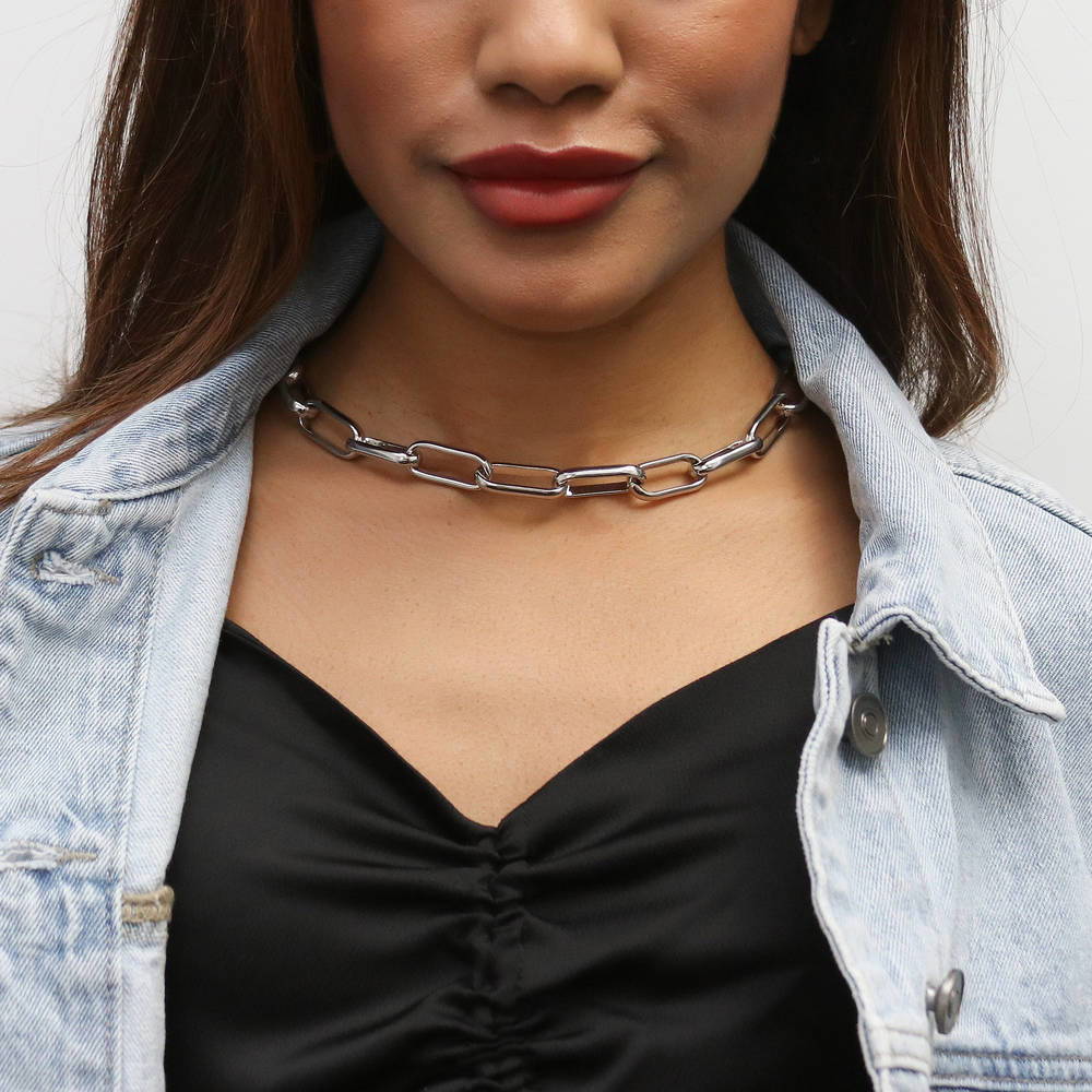 Paperclip Statement Chain Necklace in Silver-Tone