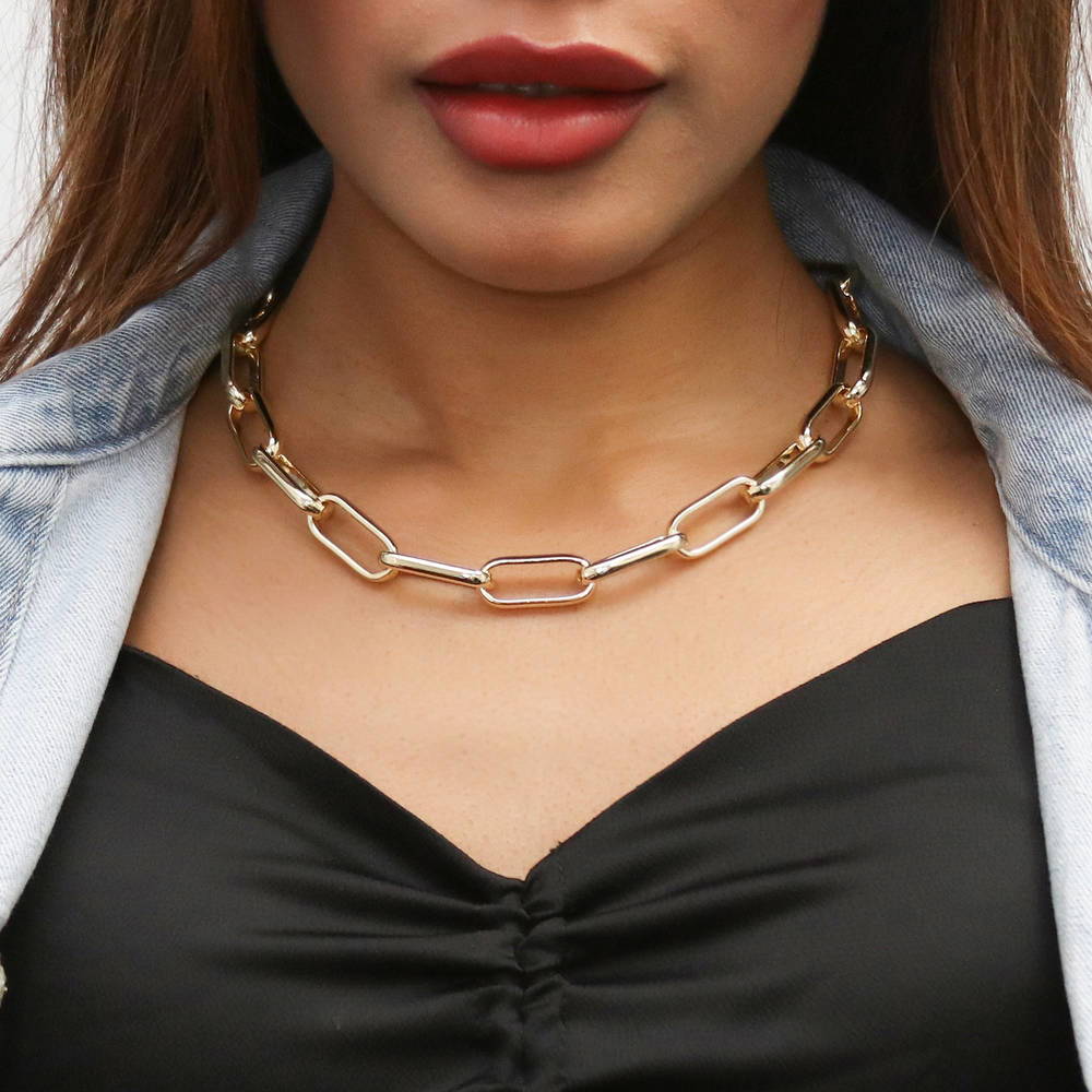 Paperclip Statement Chain Necklace in Gold-Tone