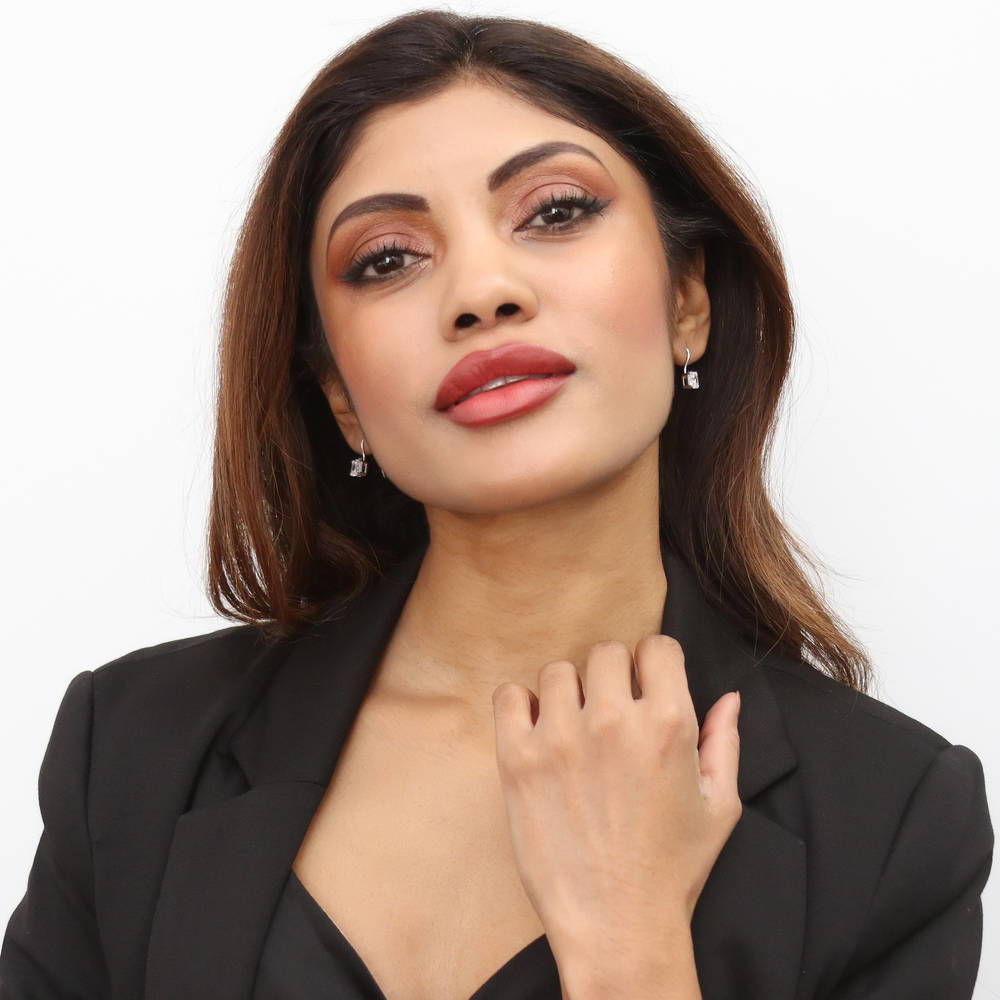 Model wearing Solitaire Asscher CZ Set in Sterling Silver, 12 of 18
