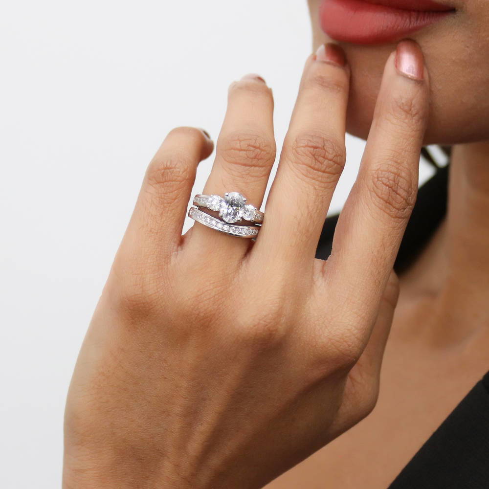 3-Stone Oval CZ Ring Set in Sterling Silver