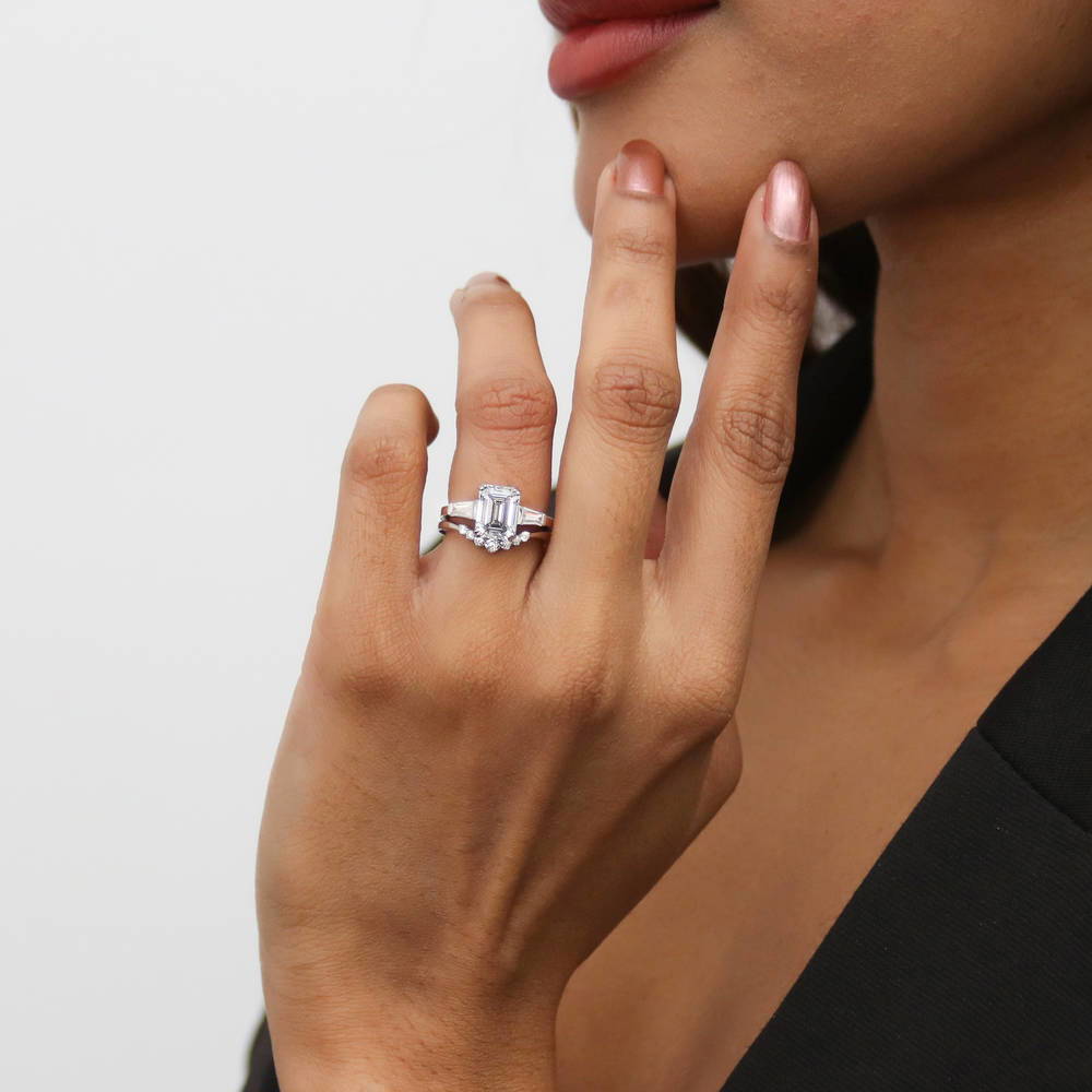 3-Stone Wishbone 7-Stone 2.1ct CZ Ring Set in Sterling Silver