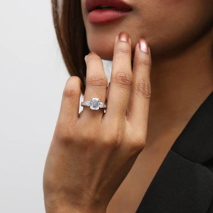 3-Stone 2.1ct Emerald Cut CZ Ring in Sterling Silver