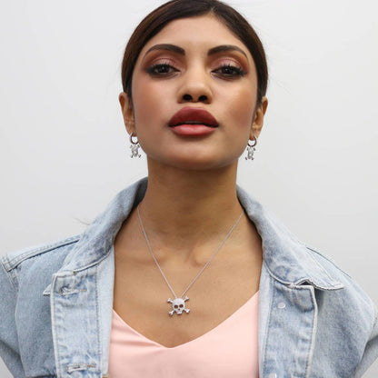 Skull Bones CZ Earrings in Sterling Silver