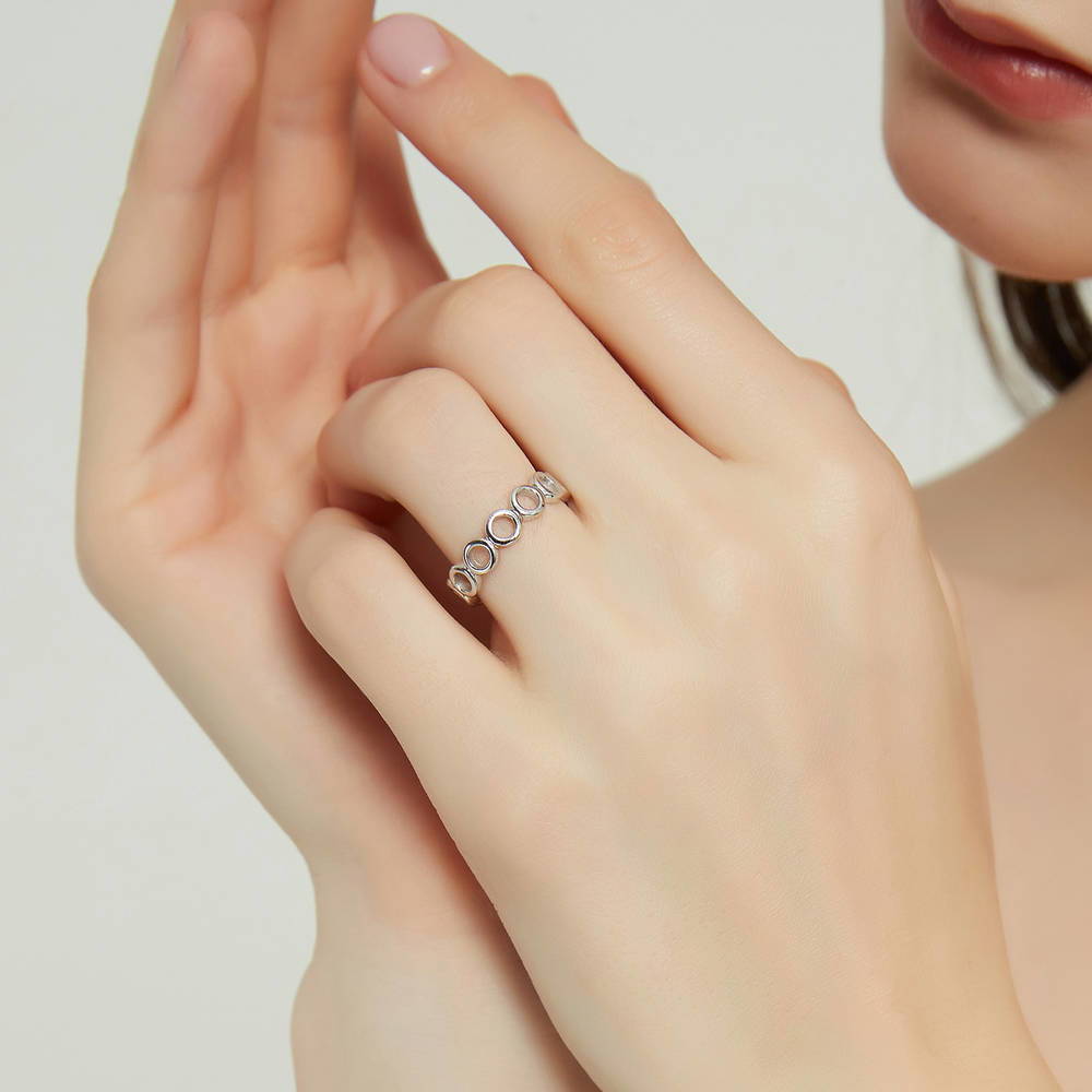 Model wearing Bubble Open Circle Band in Sterling Silver, 6 of 9