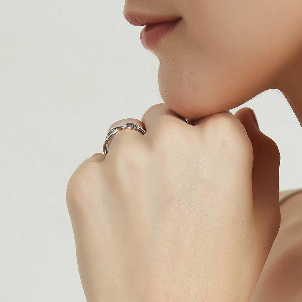 Model wearing Woven Band in Sterling Silver, 7 of 8