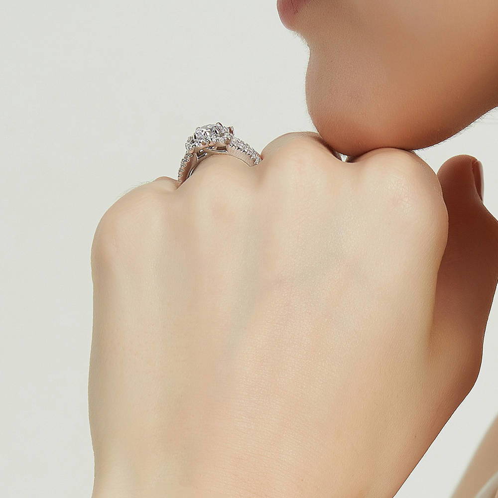 Model wearing Flower CZ Ring in Sterling Silver, 7 of 9