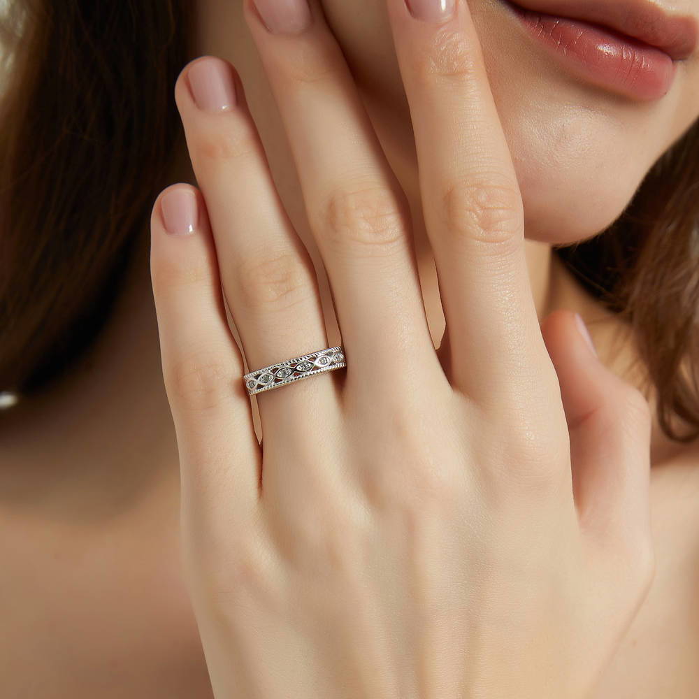 Model wearing Woven CZ Band in Sterling Silver, 4 of 9