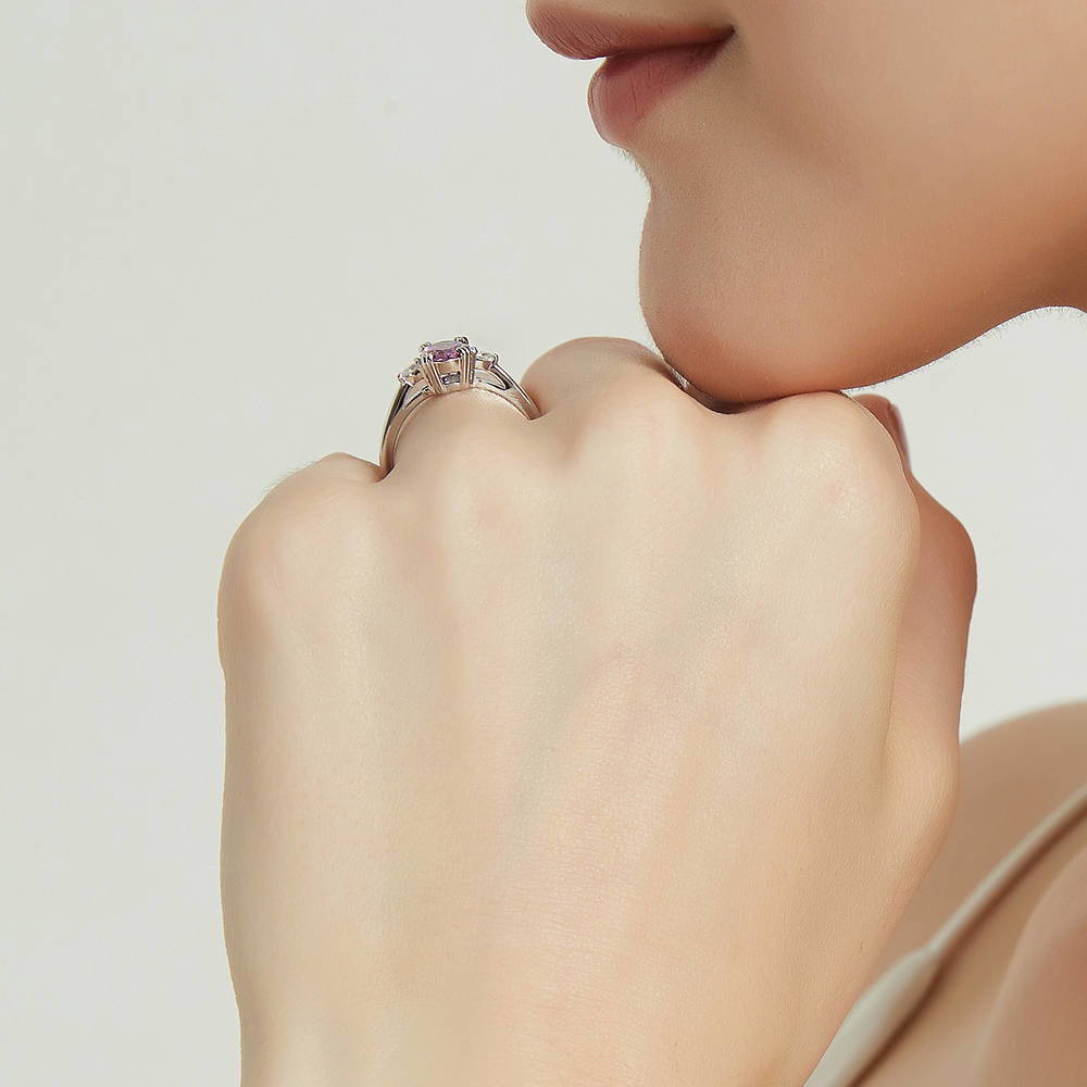 3-Stone 1.2ct Purple Oval CZ Ring in Sterling Silver