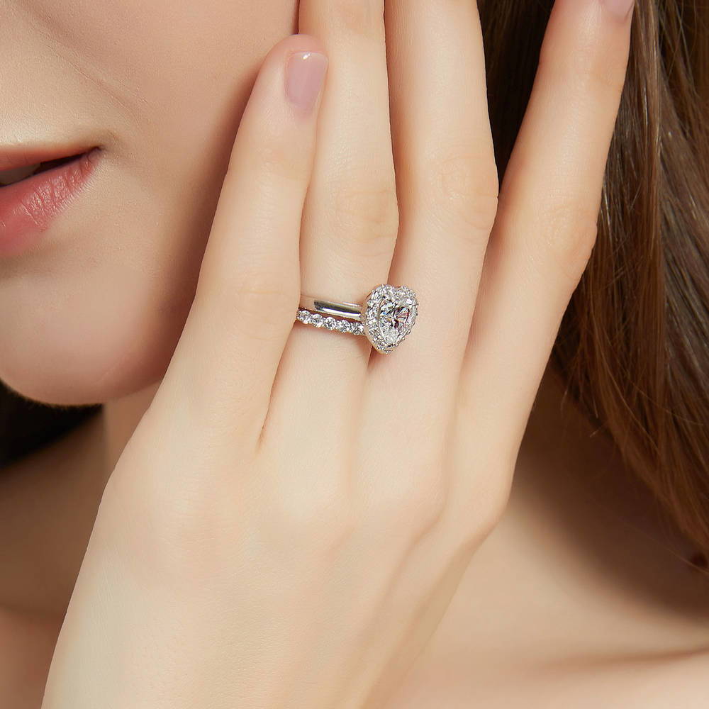Model wearing Pave CZ Eternity Ring in Sterling Silver, 16 of 20