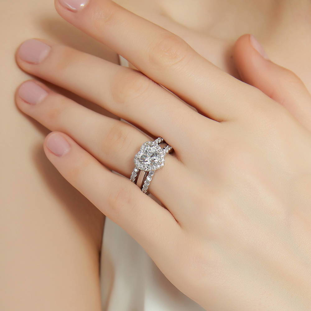 Model wearing Pave CZ Eternity Ring in Sterling Silver, 19 of 20