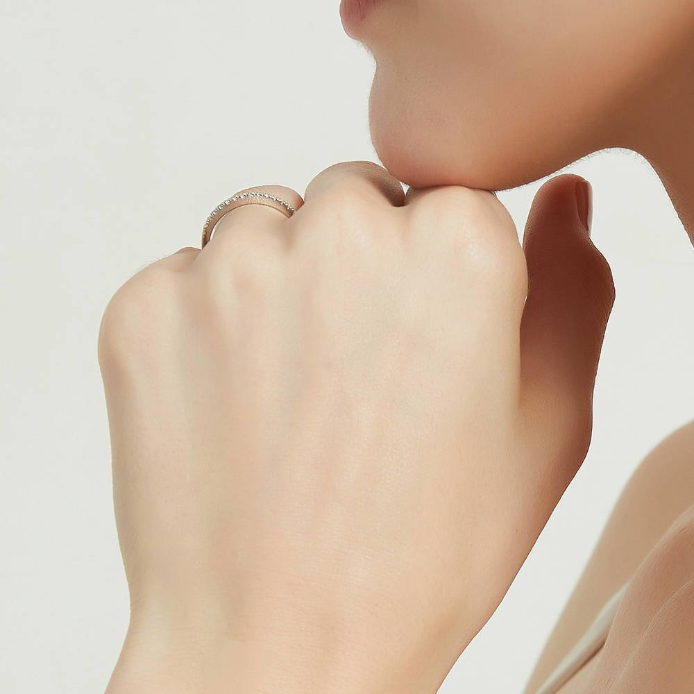 Model wearing 3-Stone 1.2ct Oval CZ Ring Set in Sterling Silver, 17 of 17