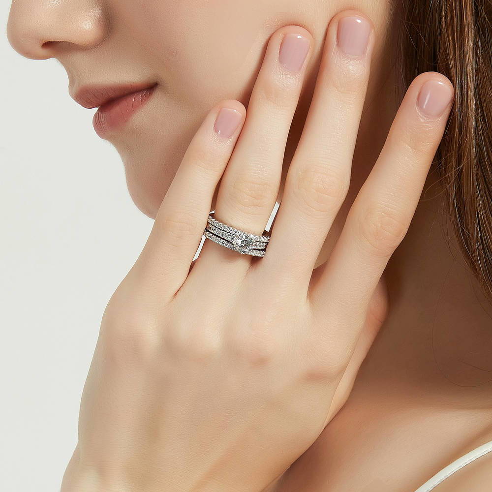 Model wearing Solitaire 0.8ct CZ Ring Set in Sterling Silver, 2 of 15