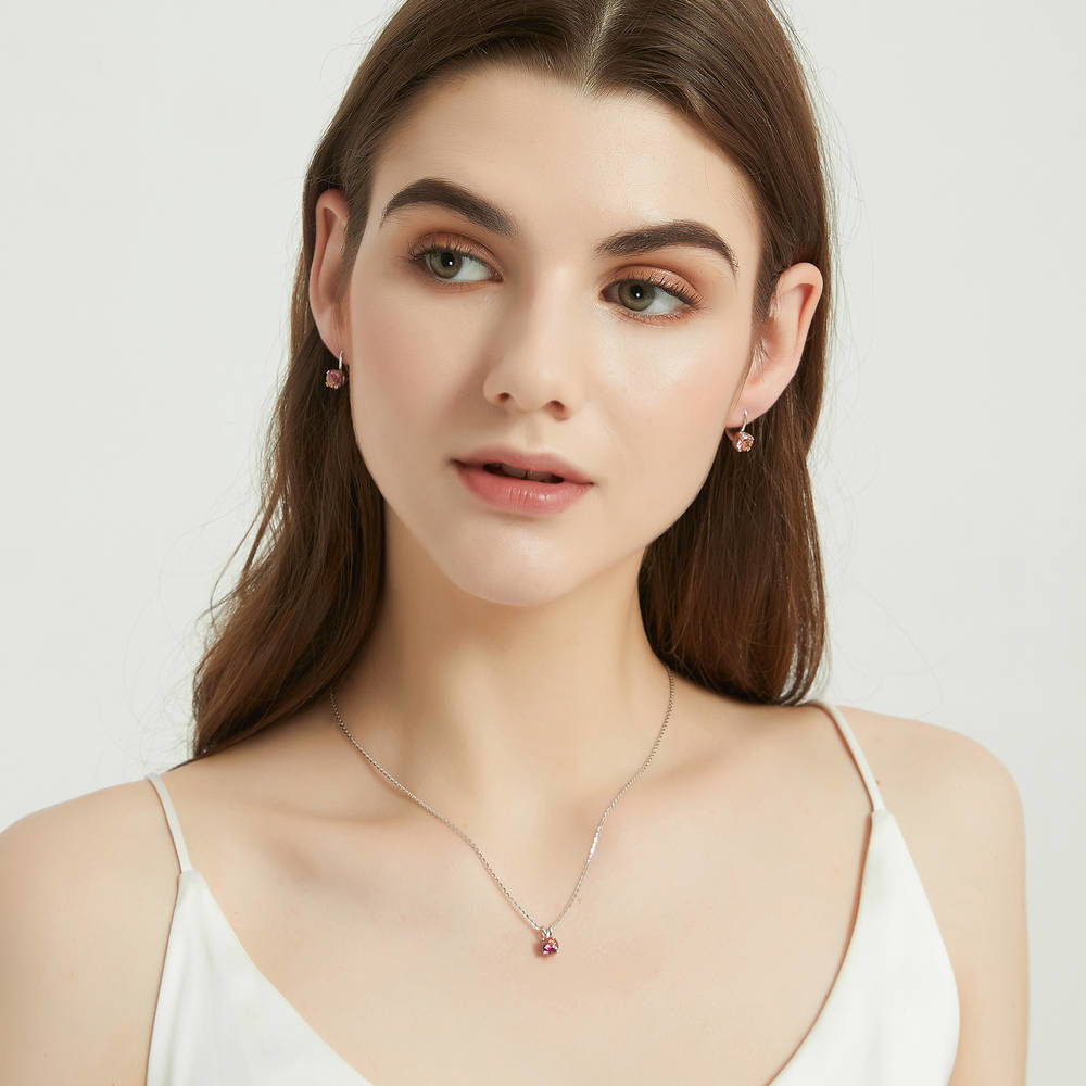 Model wearing Kaleidoscope Solitaire CZ Pendant Necklace in Sterling Silver, 12 of 19