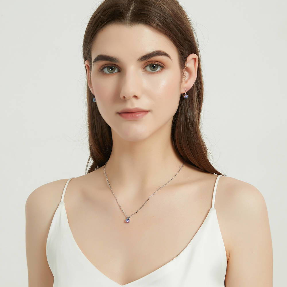 Model wearing Kaleidoscope Solitaire CZ Pendant Necklace in Sterling Silver, 15 of 19