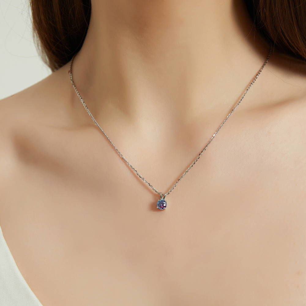 Model wearing Kaleidoscope Solitaire CZ Pendant Necklace in Sterling Silver, 7 of 19