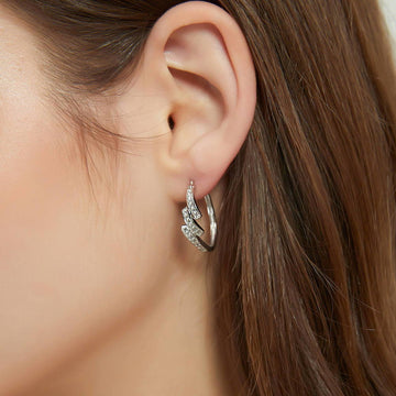 Oval Bypass CZ Medium Hoop Earrings in Sterling Silver 0.96"