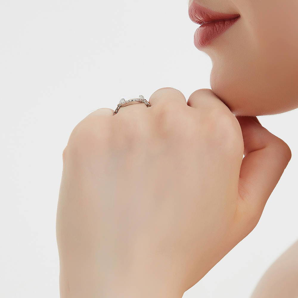 Model wearing Horseshoe CZ Chain Ring in Sterling Silver, 7 of 8