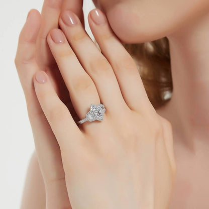 3-Stone Halo Art Deco 1ct Marquise CZ Ring in Sterling Silver