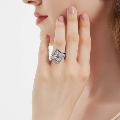 Halo Milgrain Marquise CZ Ring in Sterling Silver
